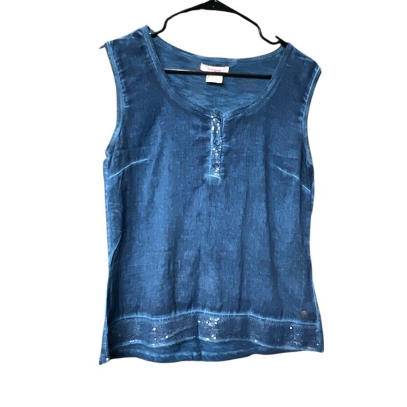 Manguun Germany 100% Cotton Lightweight Blue Sequin Sleeveless Tank Top - Picture 1 of 4
